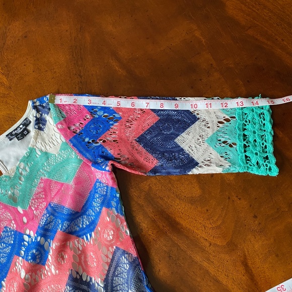 Sequin Hearts dress 3/4 sleeve multicolored chevron lace 12 - Picture 8 of 13